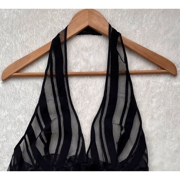 NWOT Zara Black Striped Organza Translucent V-Neck Halter Top, Size Medium - Picture 8 of 15